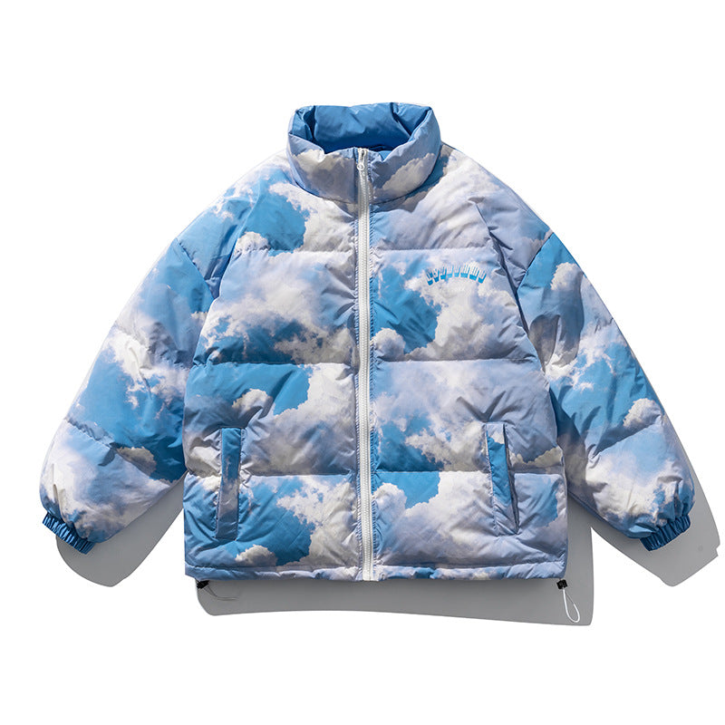Blue Sky And White Clouds Printed Stand-Collar Down Jacket Men