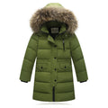 Children's Down Jacket with Fur Collar - Mid-Length Winter Coat